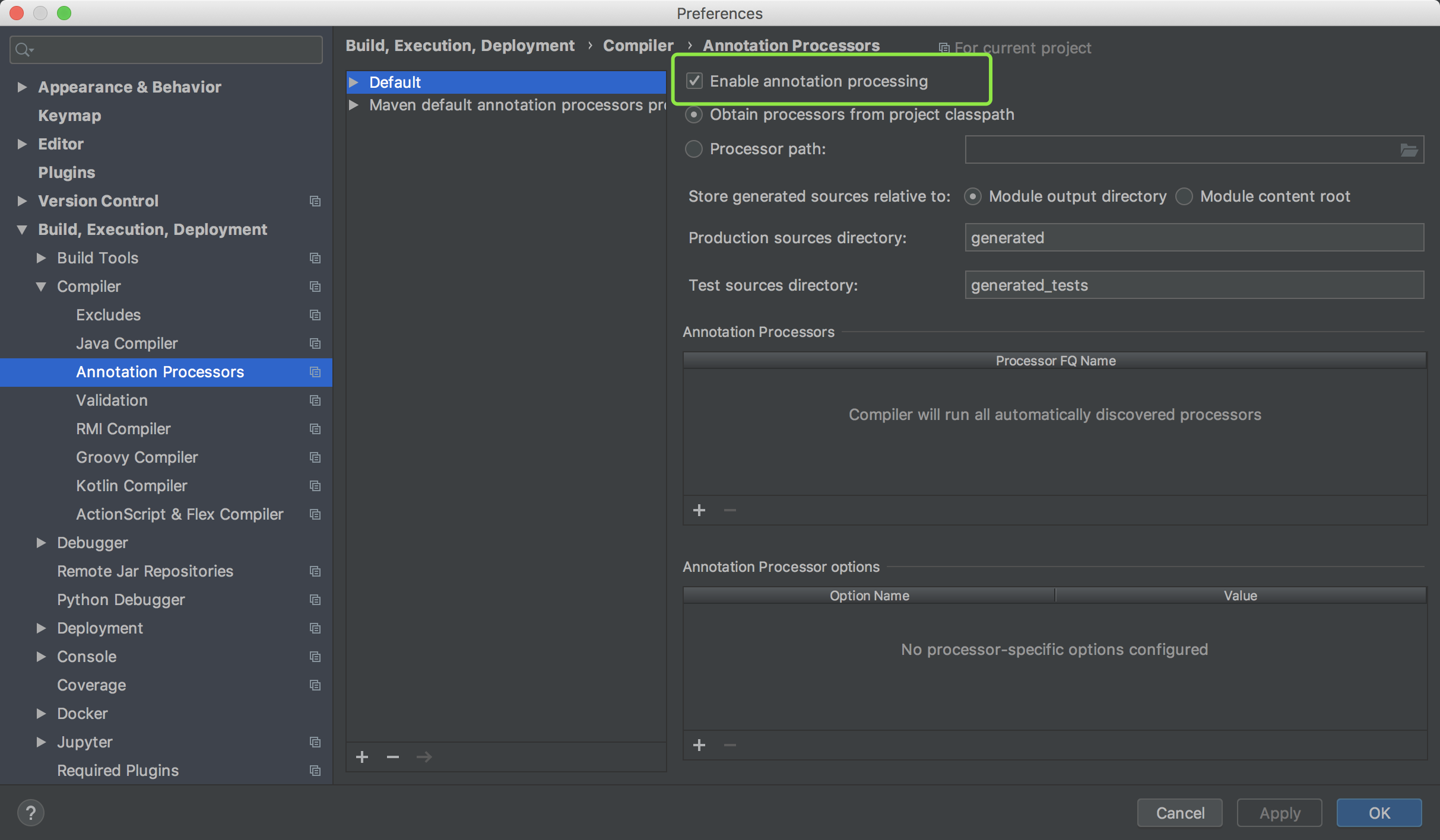 idea设置AnnotationProcessors